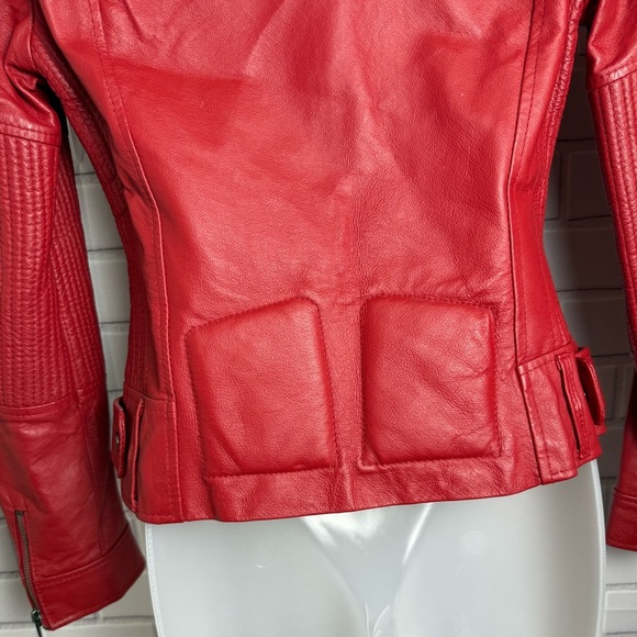 G COLLECTION women Classic vintage red Leather motorcycle Jacket Sleek Design/M - Picture 5 of 16